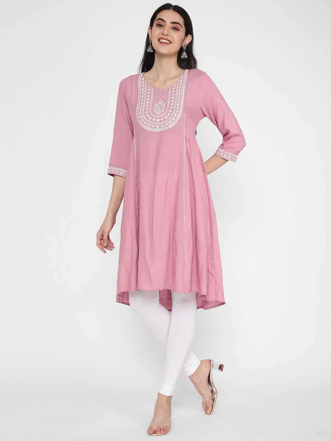 

R&B Ethnic Motifs Embroidered A-Line Kurta, Pink