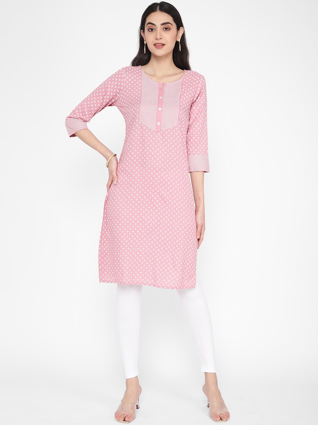 

R&B Women Pink Printed Chikankari Kurta