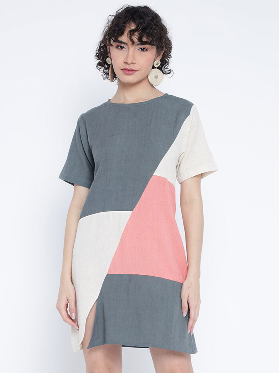 

Shurtz N Skurtz Colourblocked Cotton T-shirt Dress, Grey