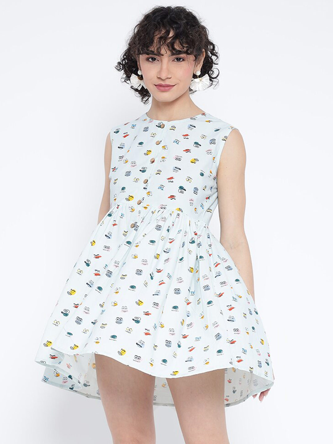 

Shurtz N Skurtz Printed Cotton Mini Fit & Flare Dress, Blue