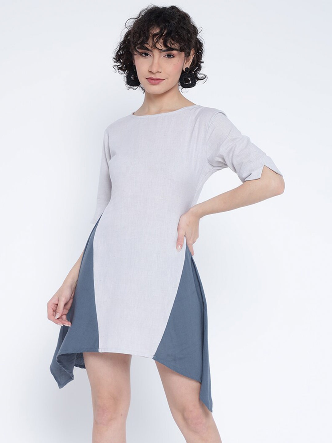 

Shurtz N Skurtz Colourblocked Cotton A-Line Dress, Grey