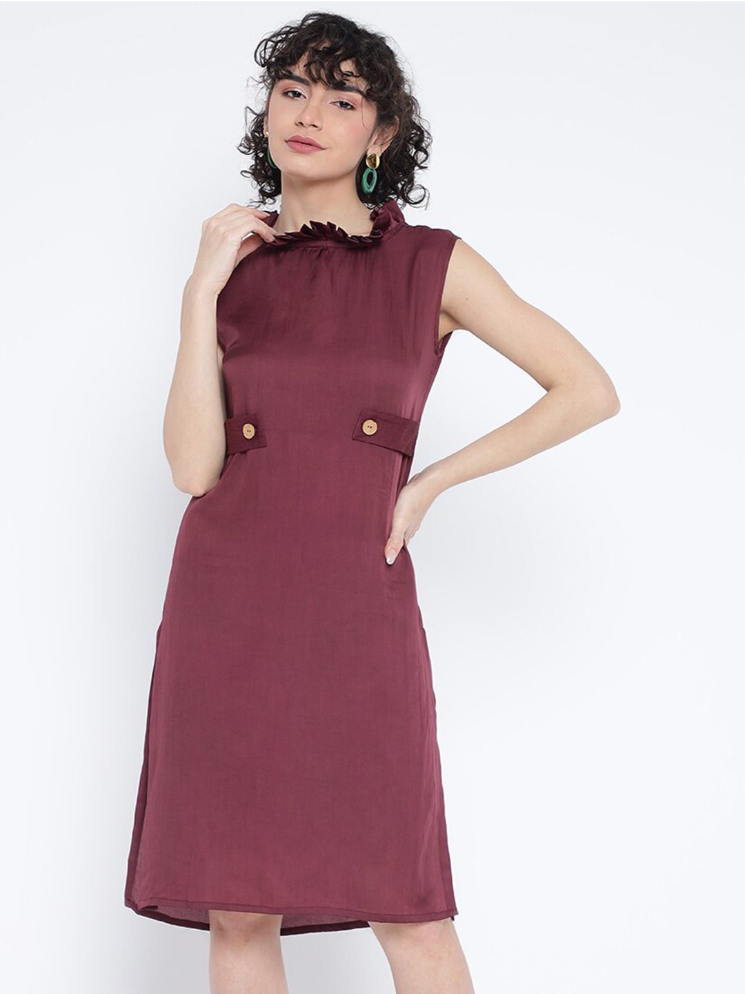 

Shurtz N Skurtz Ruffled Cotton A-Line Dress, Burgundy
