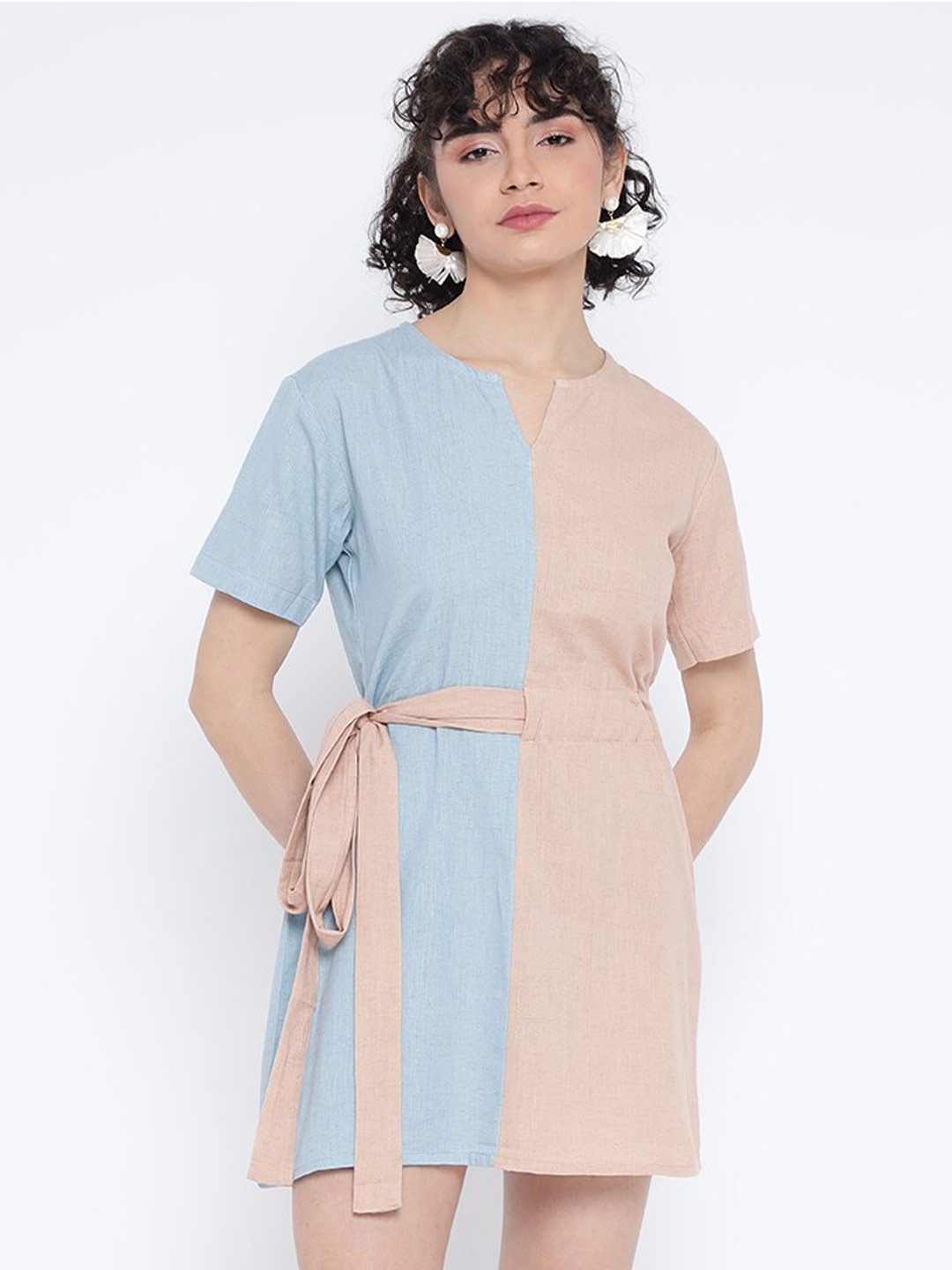 

Shurtz N Skurtz Colourblocked Cotton Mini A-Line Dress, Pink