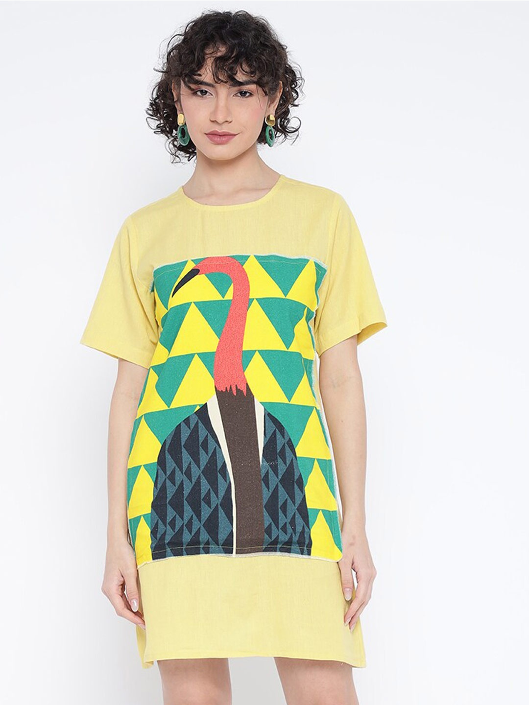 

Shurtz N Skurtz Print Cotton T-shirt Dress, Yellow