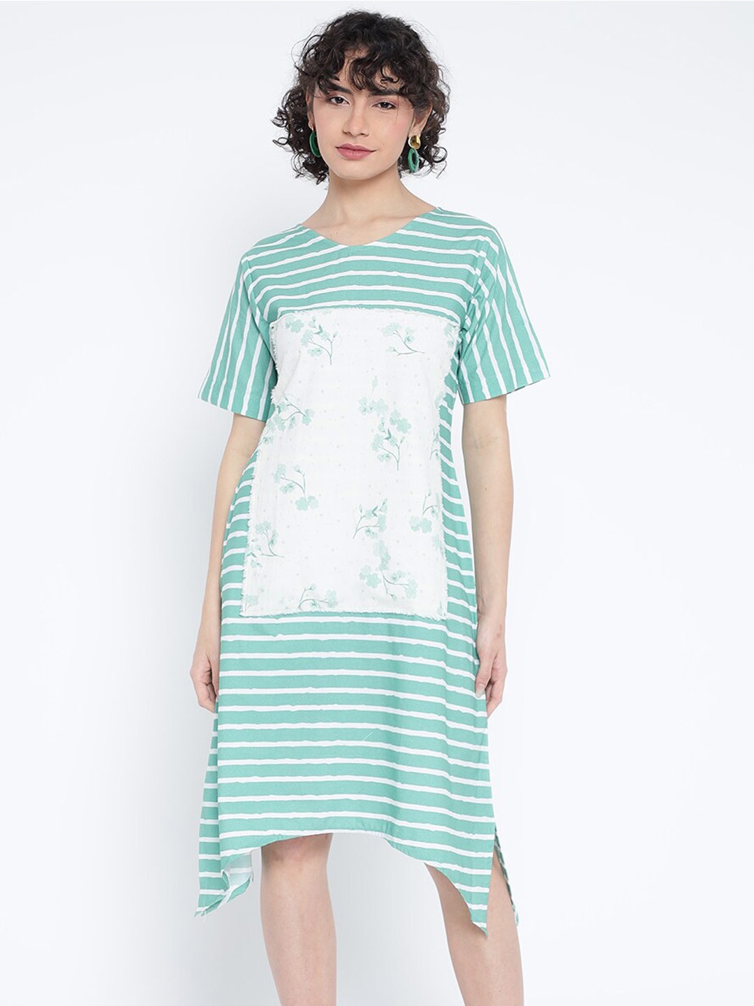 

Shurtz N Skurtz Striped Cotton A-Line Dress, Green