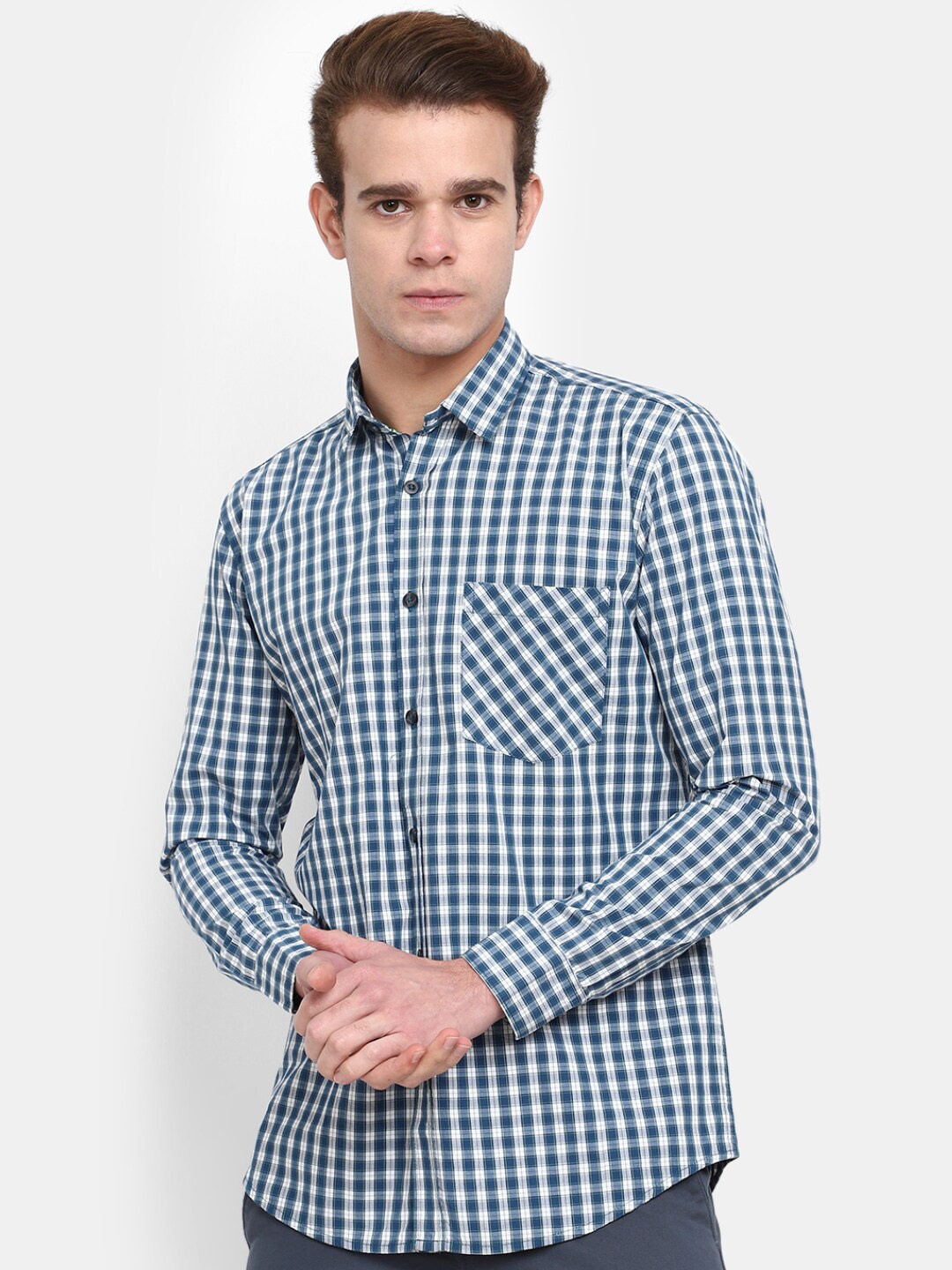 

V-Mart Classic Gingham Checked Cotton Casual Shirt, White