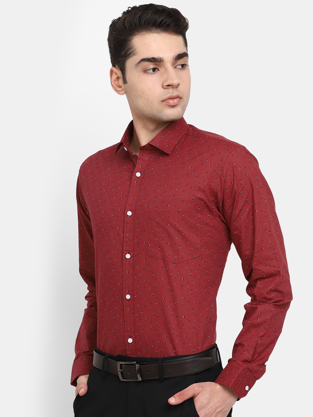 

V-Mart Classic Micro Ditsy Printed Cotton Formal Shirt, Maroon