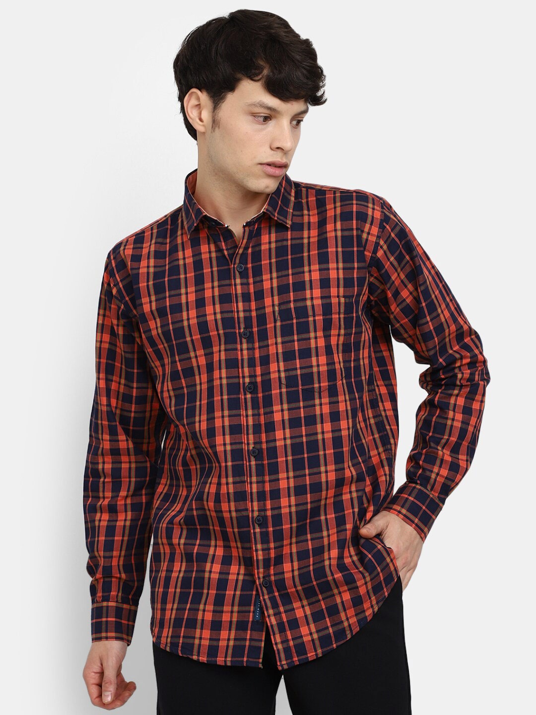 

V-Mart Classic Tartan Checks Checked Casual Shirt, Orange