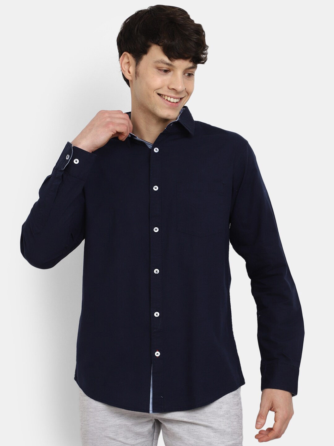 

V-Mart Spread Collar Classic Cotton Casual Shirt, Navy blue