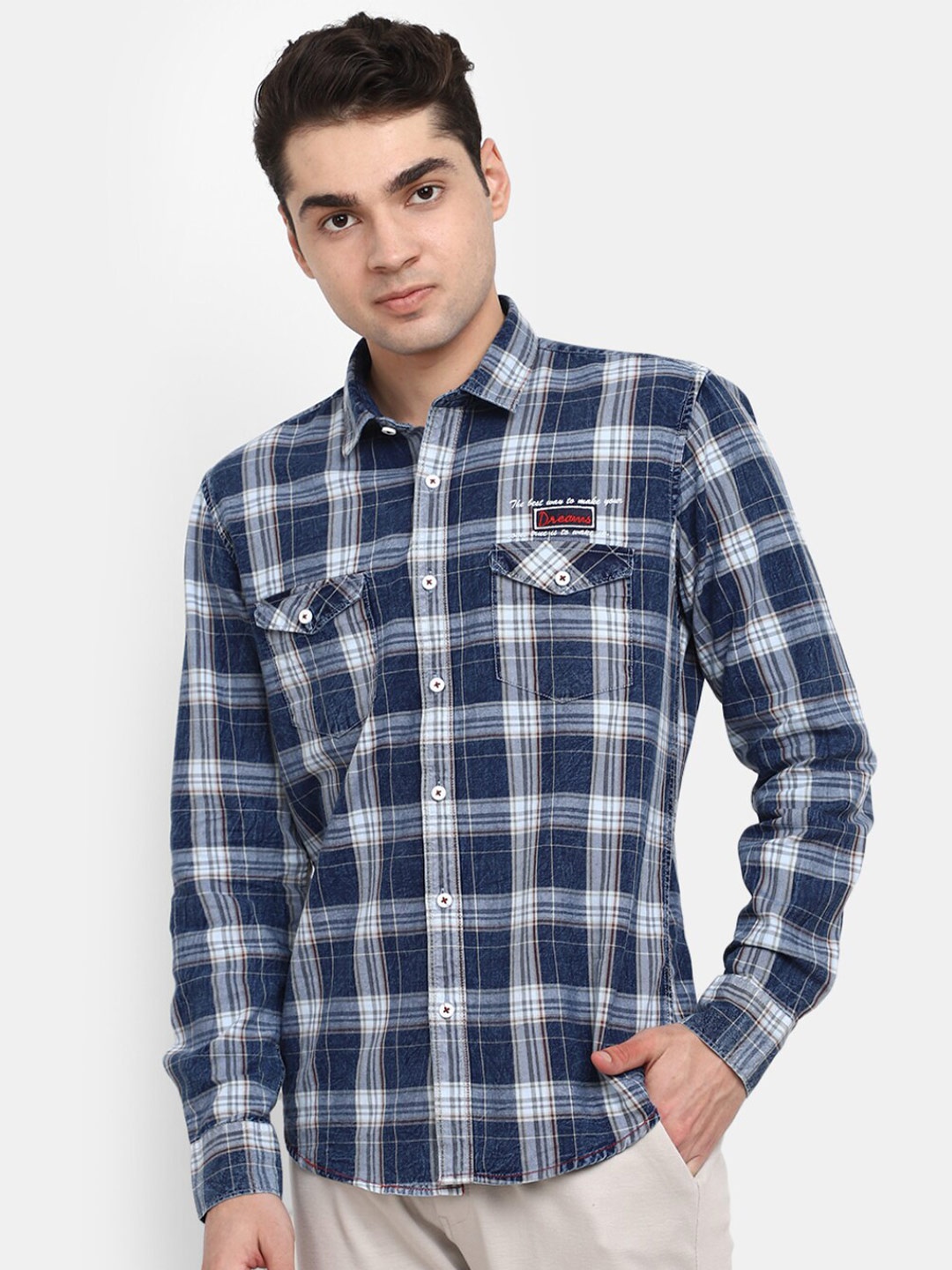 

V-Mart Tartan Checks Classic Fit Slim Fit Cotton Casual Shirt, Blue