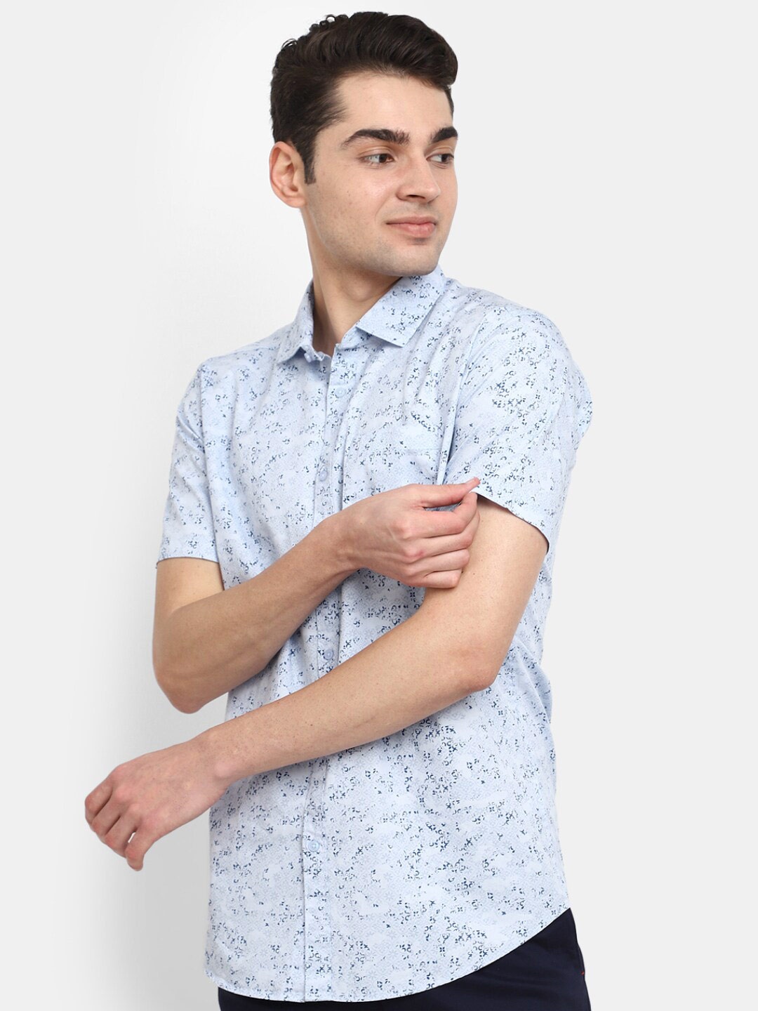 

V-Mart Classic Floral Printed Cotton Casual Shirt, Blue