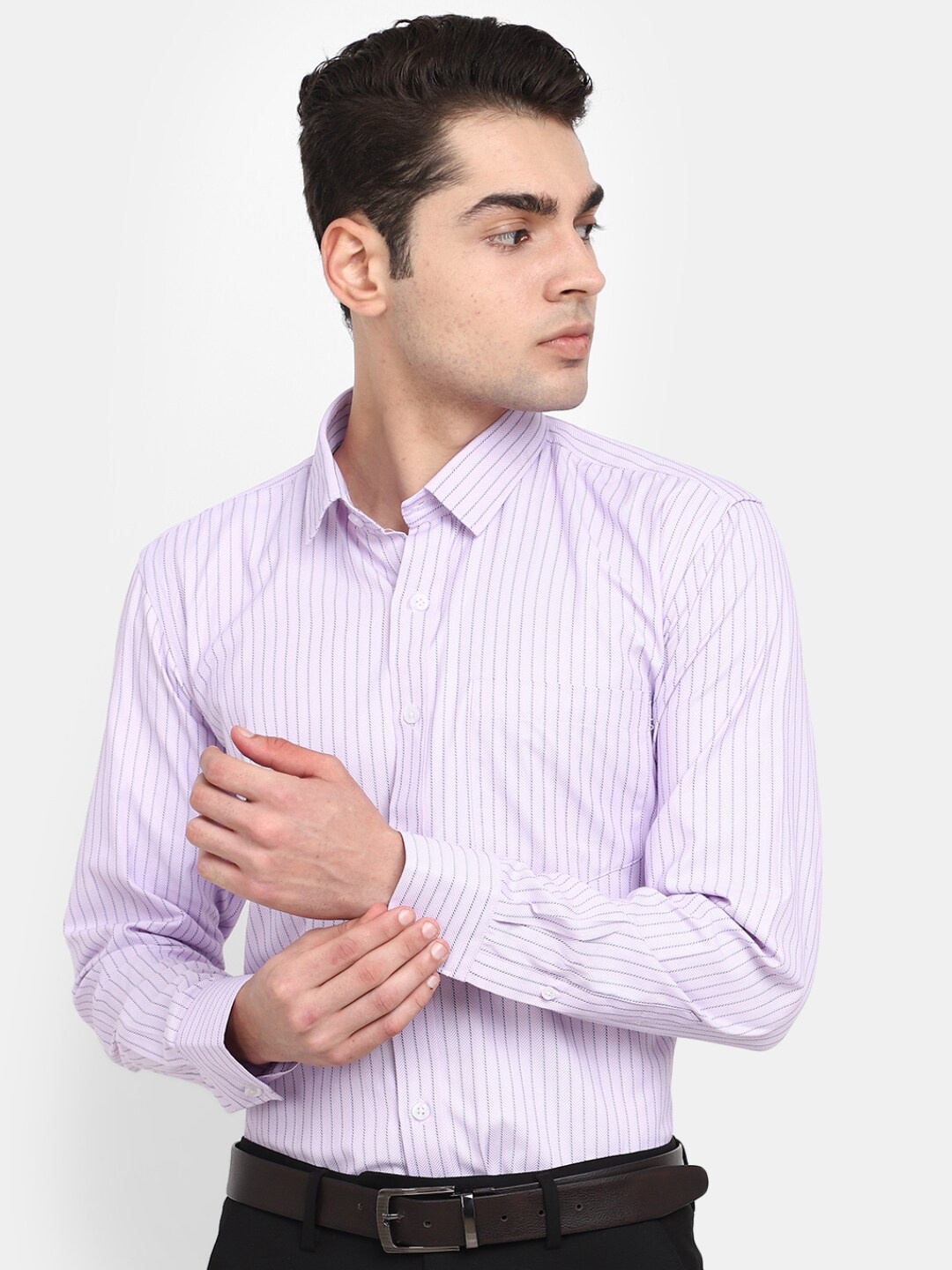 

J White by Vmart Classic Vertical Striped Formal Cotton Shirt, Violet