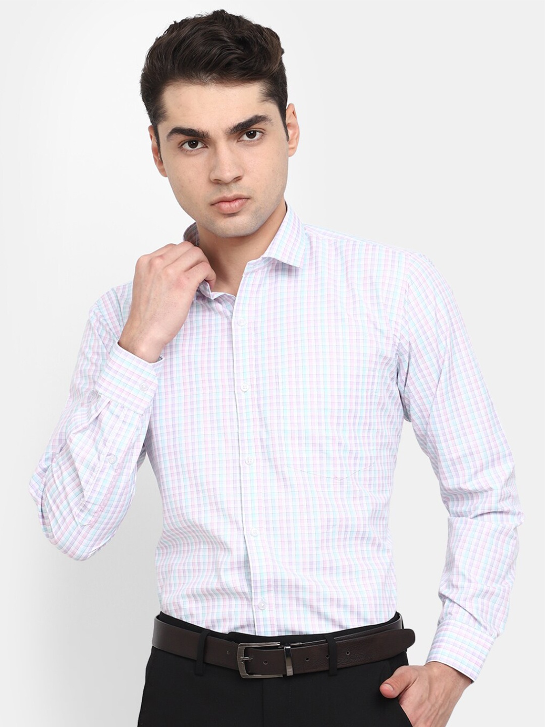 

V-Mart Classic Micro Checked Spread Collar Cotton Shirt, Purple