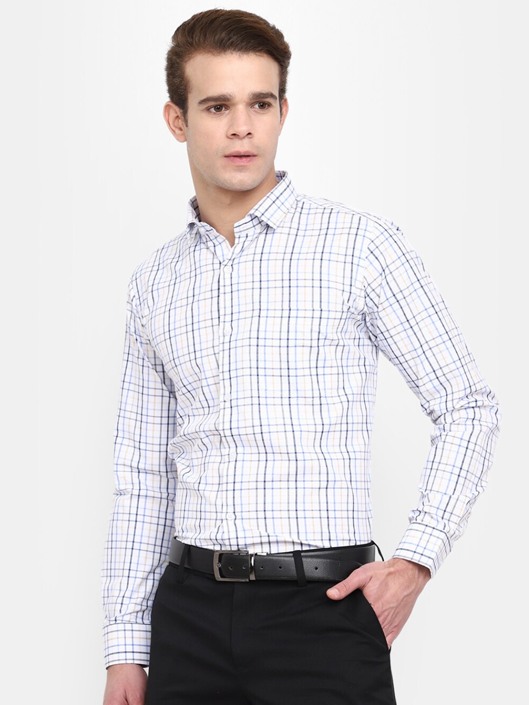 

J White by Vmart Grid Tattersall Checks Checked Formal Shirt, Blue