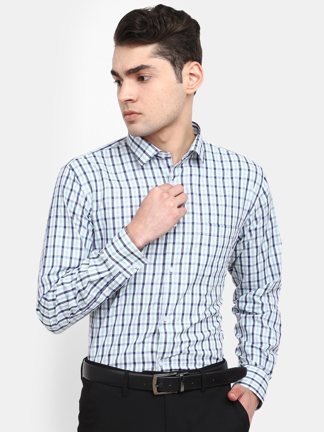 

J White by Vmart Grid Tattersall Checked Spread Collar Cotton Shirt