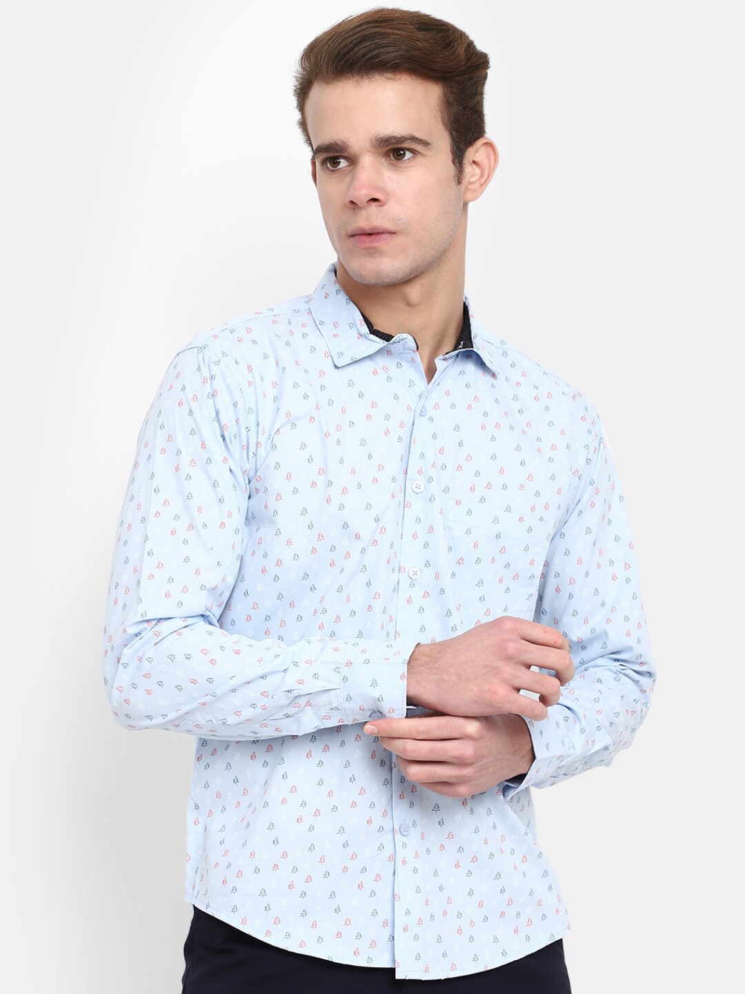 

V-Mart Classic Slim Fit Conversational Printed Casual Cotton Shirt, Blue