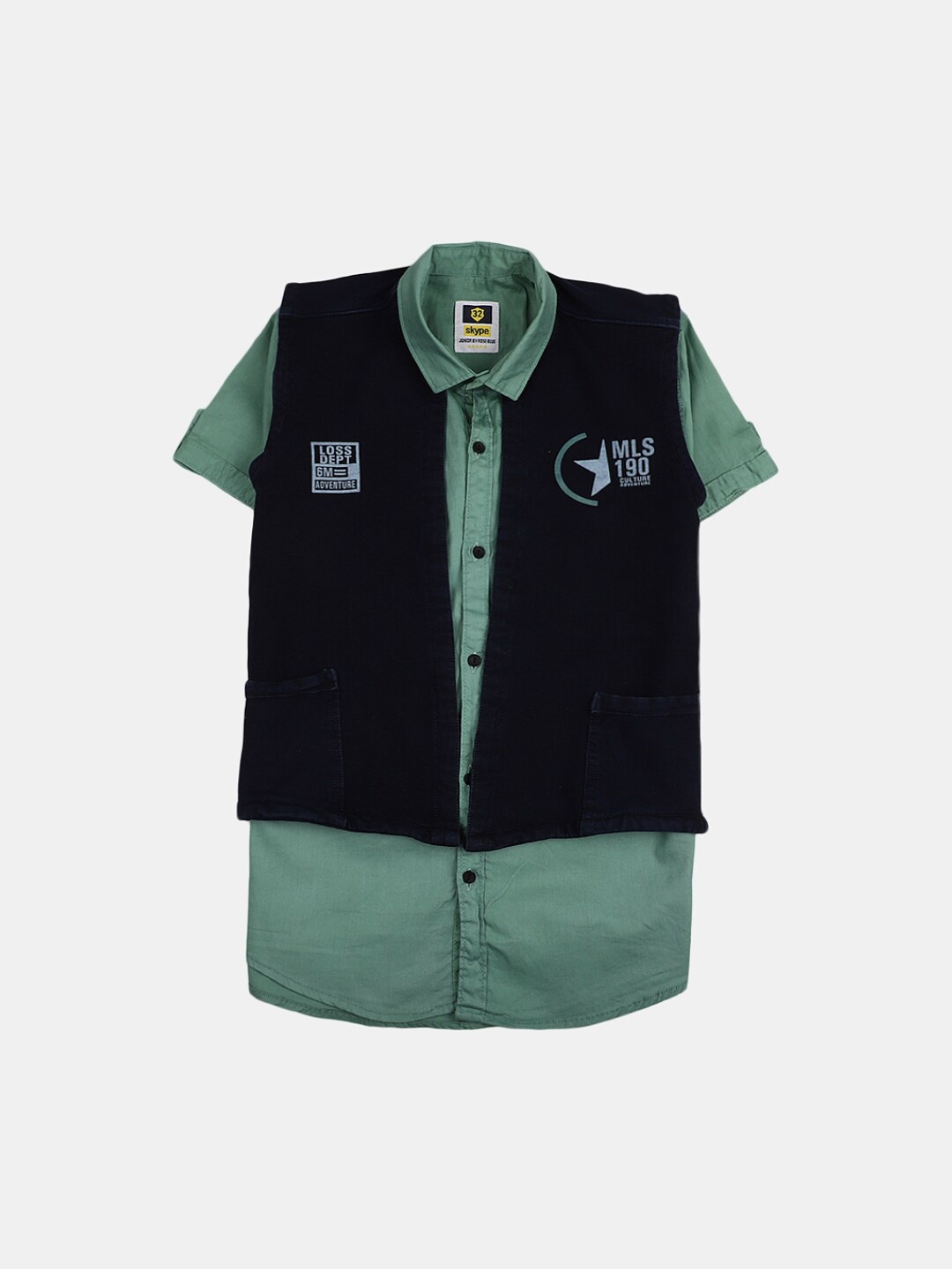 

V-Mart Boys Roll-Up Sleeves Classic Opaque Casual Shirt, Green