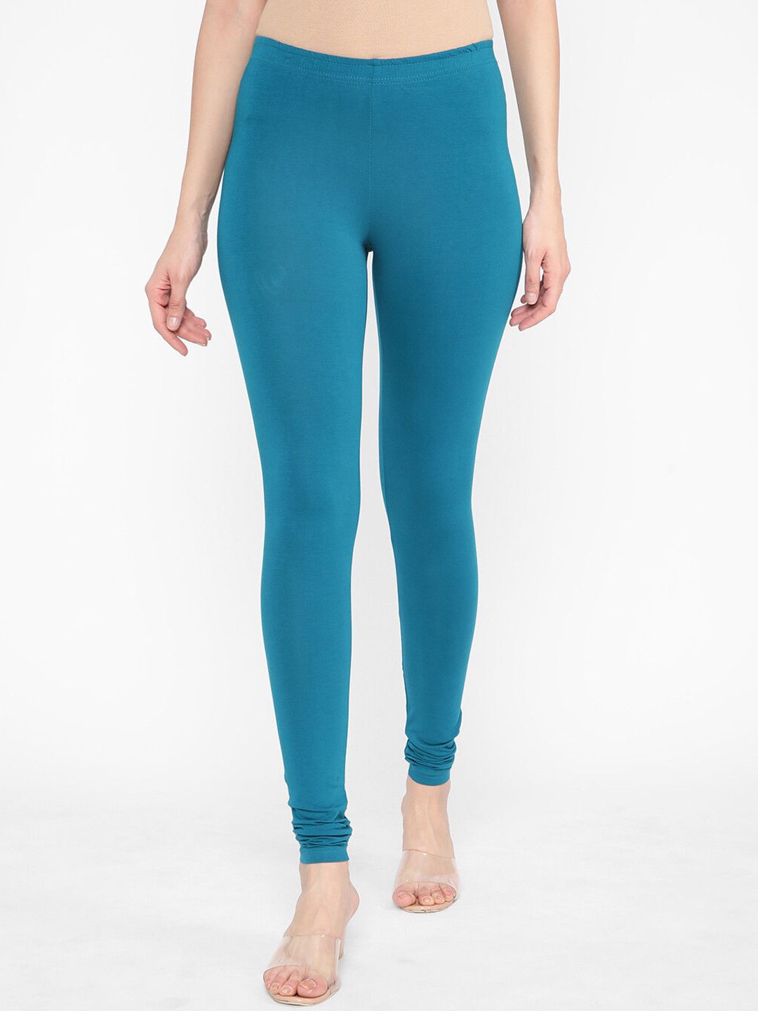

R&B Women Mid-Rise Cotton Churidar Length Leggings, Blue