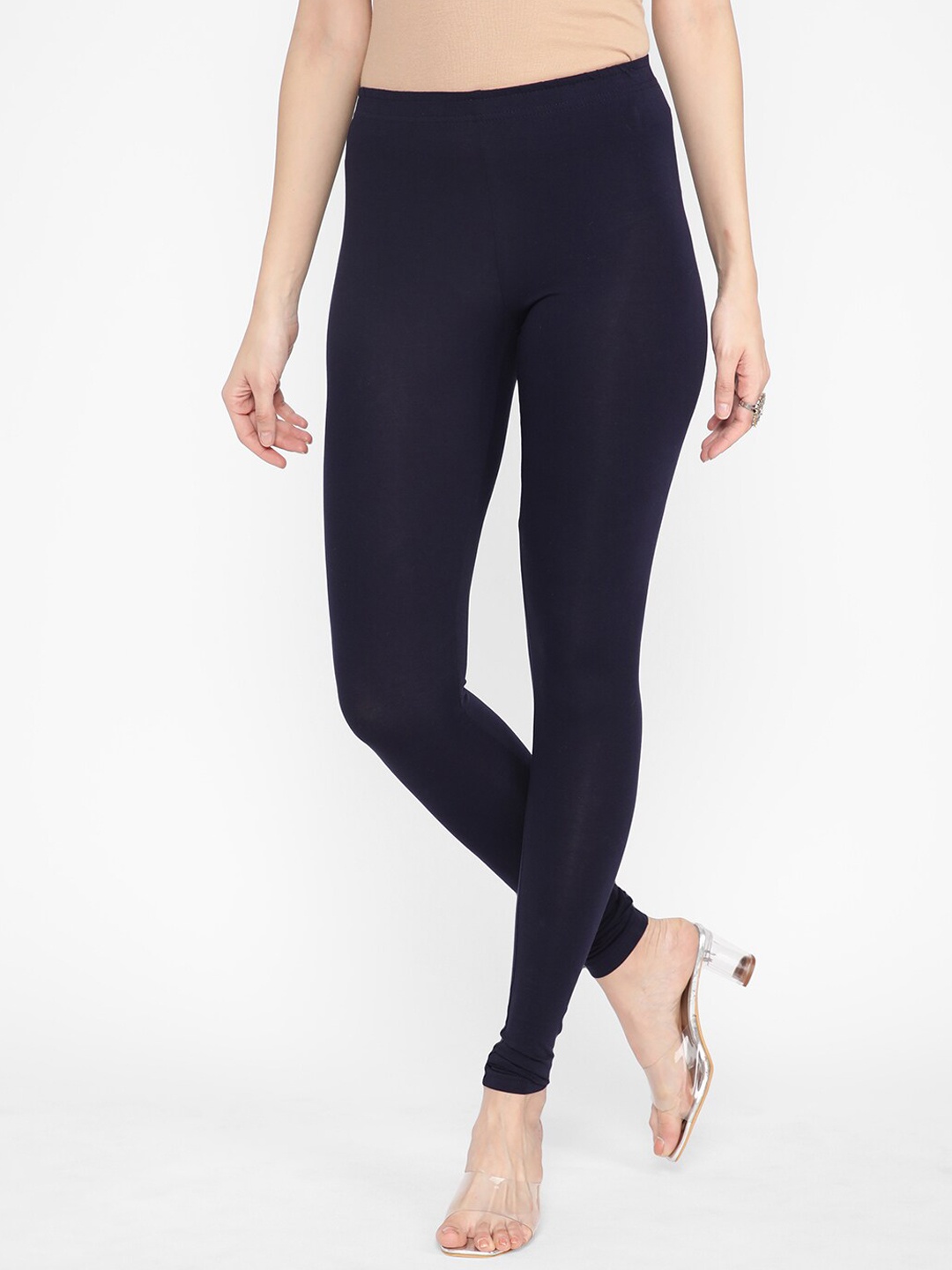 

R&B Women Mid Rise Cotton Churidar Leggings, Blue