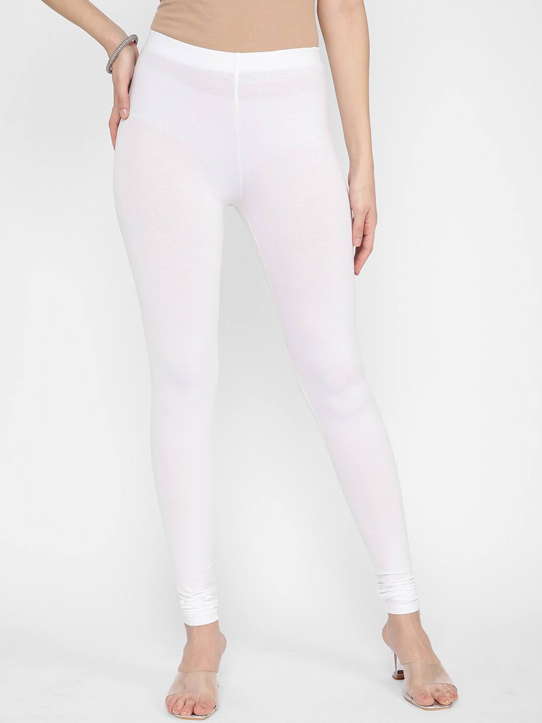 

R&B Women Mid Rise Cotton Churidar Leggings, White