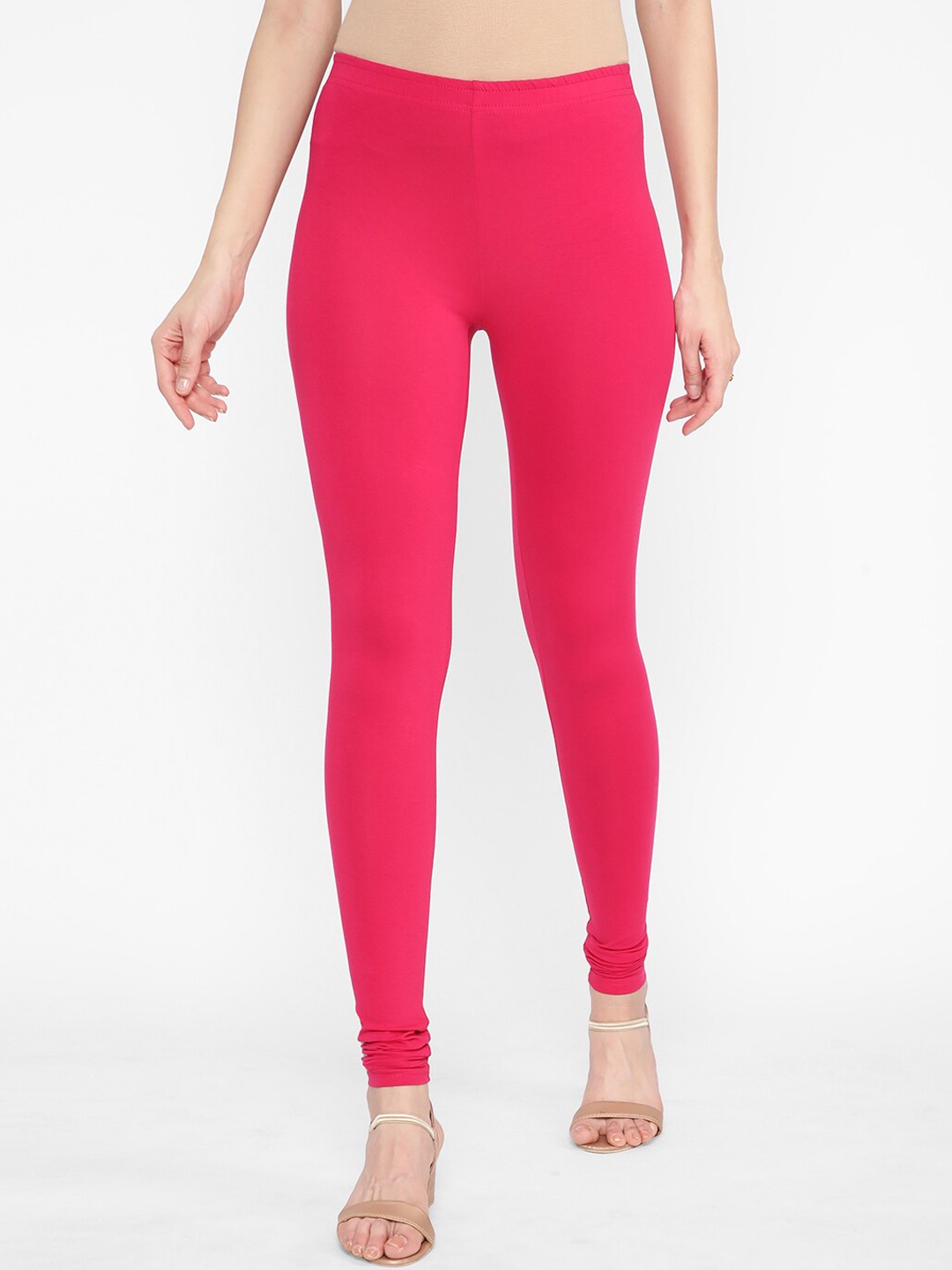 

R&B Women Mid-Rise Cotton Churidar Length Leggings, Pink