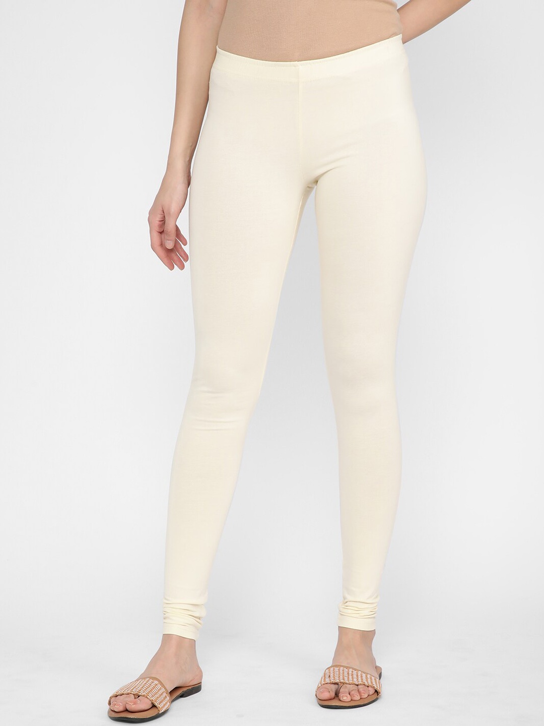 

R&B Women Mid-Rise Cotton Churidar Length Leggings, White
