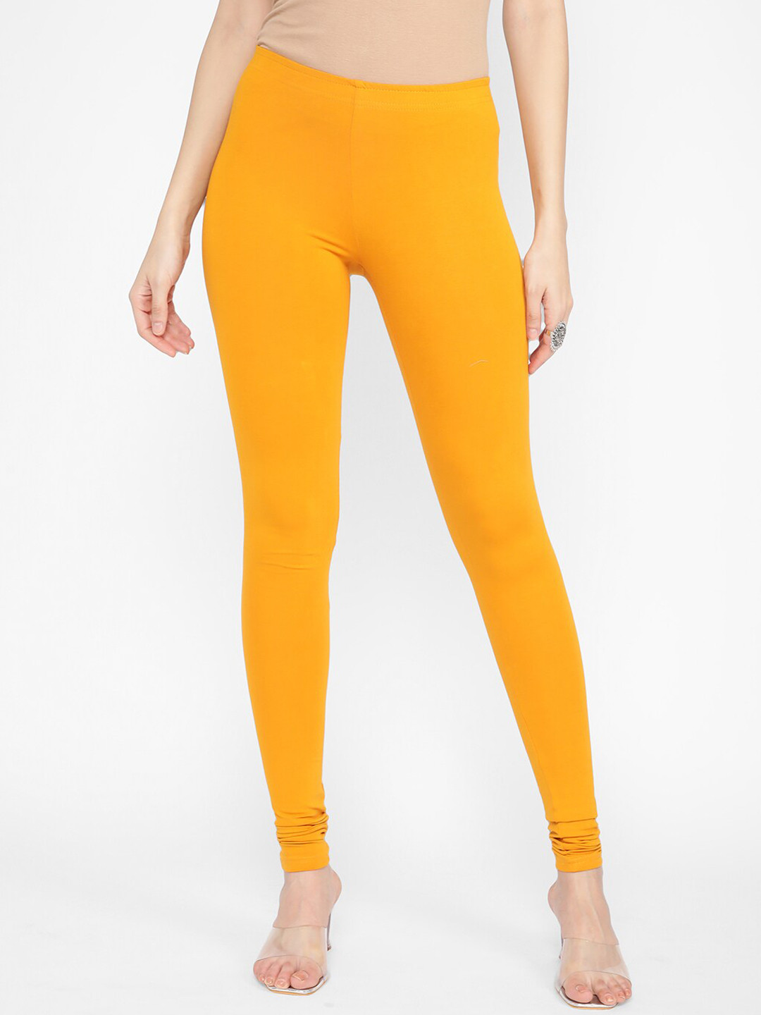 

R&B Women Mid Rise Cotton Churidar Leggings, Yellow