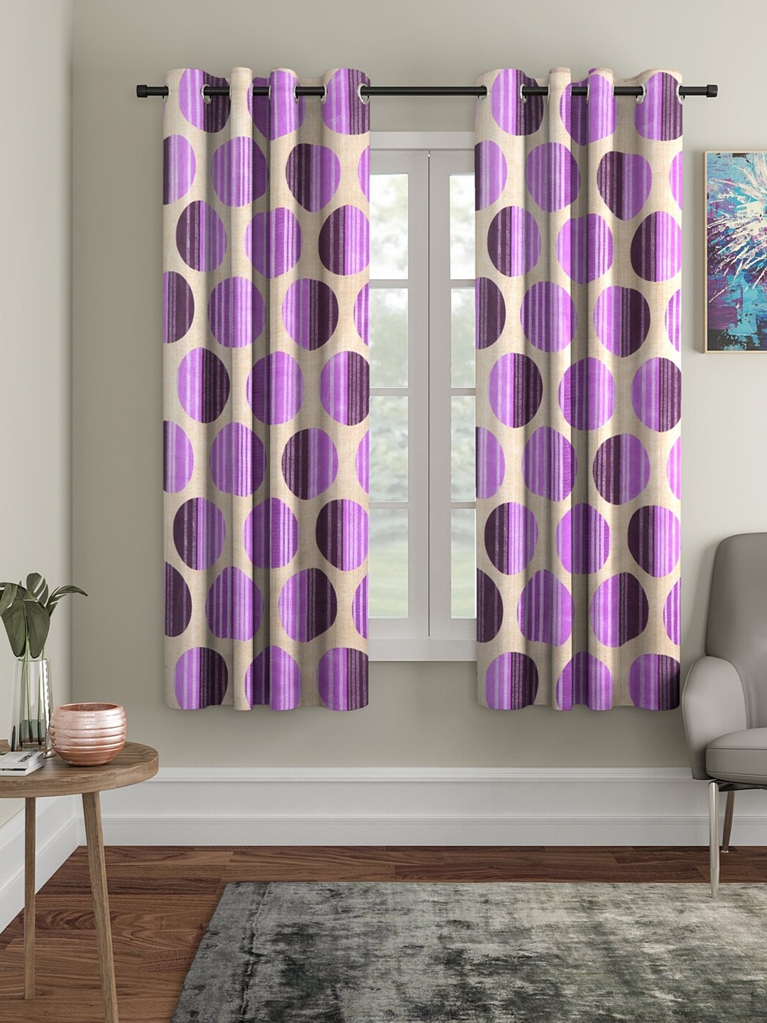 

Cortina Purple & Beige 2 Pieces Geometric Window Curtains