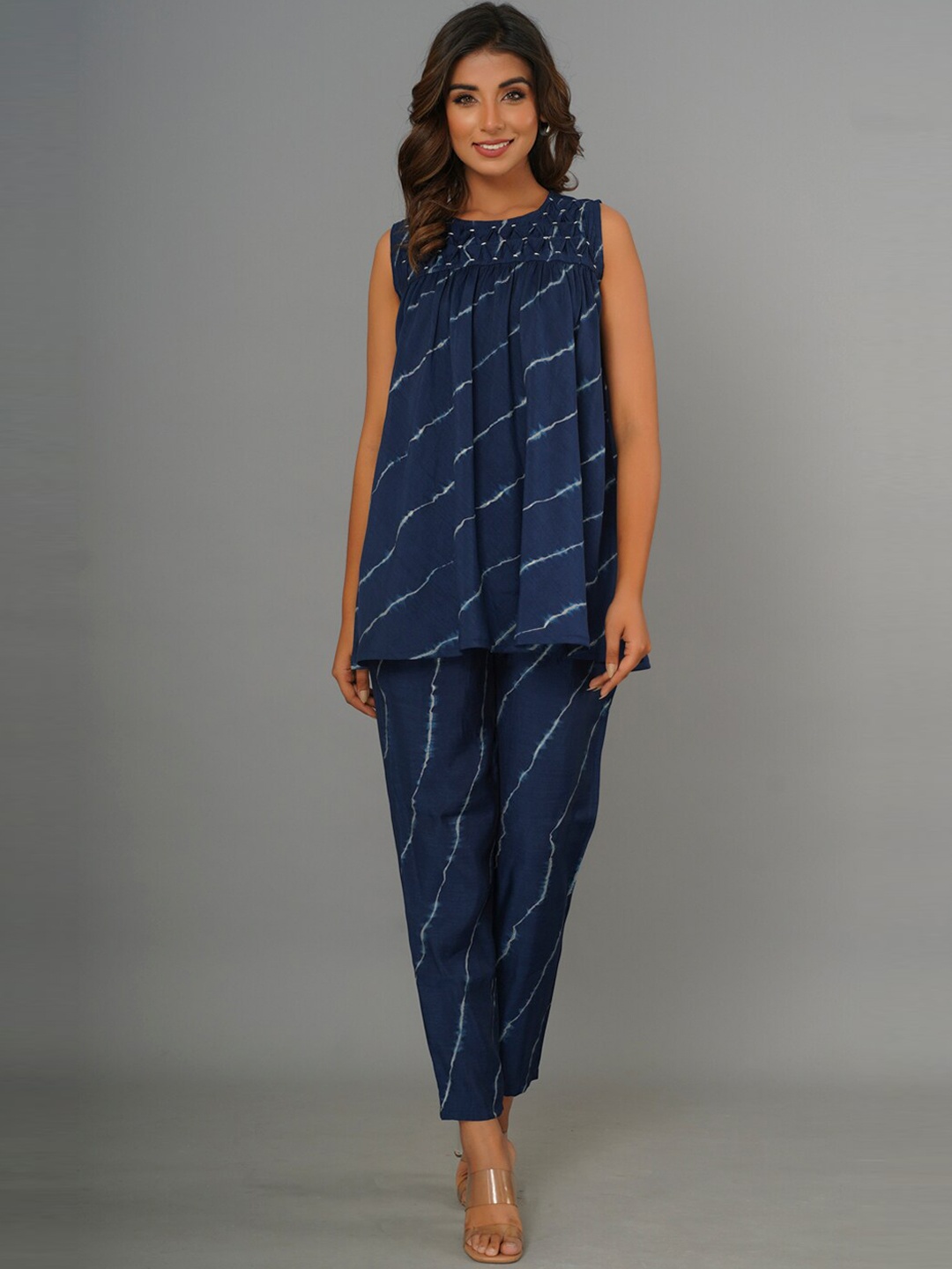

CRAFTED FOR YOU Tie And Dye Printed Tunic With Trouser, Navy blue