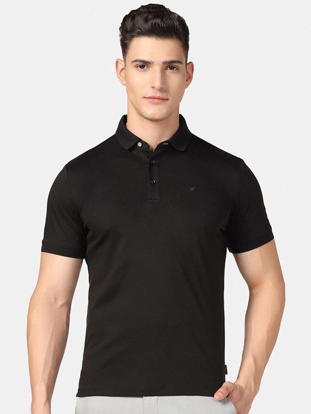 

Blackberrys Polo Collar Short Sleeves Slim Fit Pure Cotton T-shirt, Black
