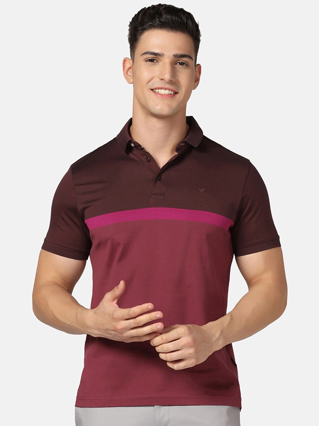 

Blackberrys Colourblocked Polo Collar Slim Fit Pure Cotton T-shirt, Red