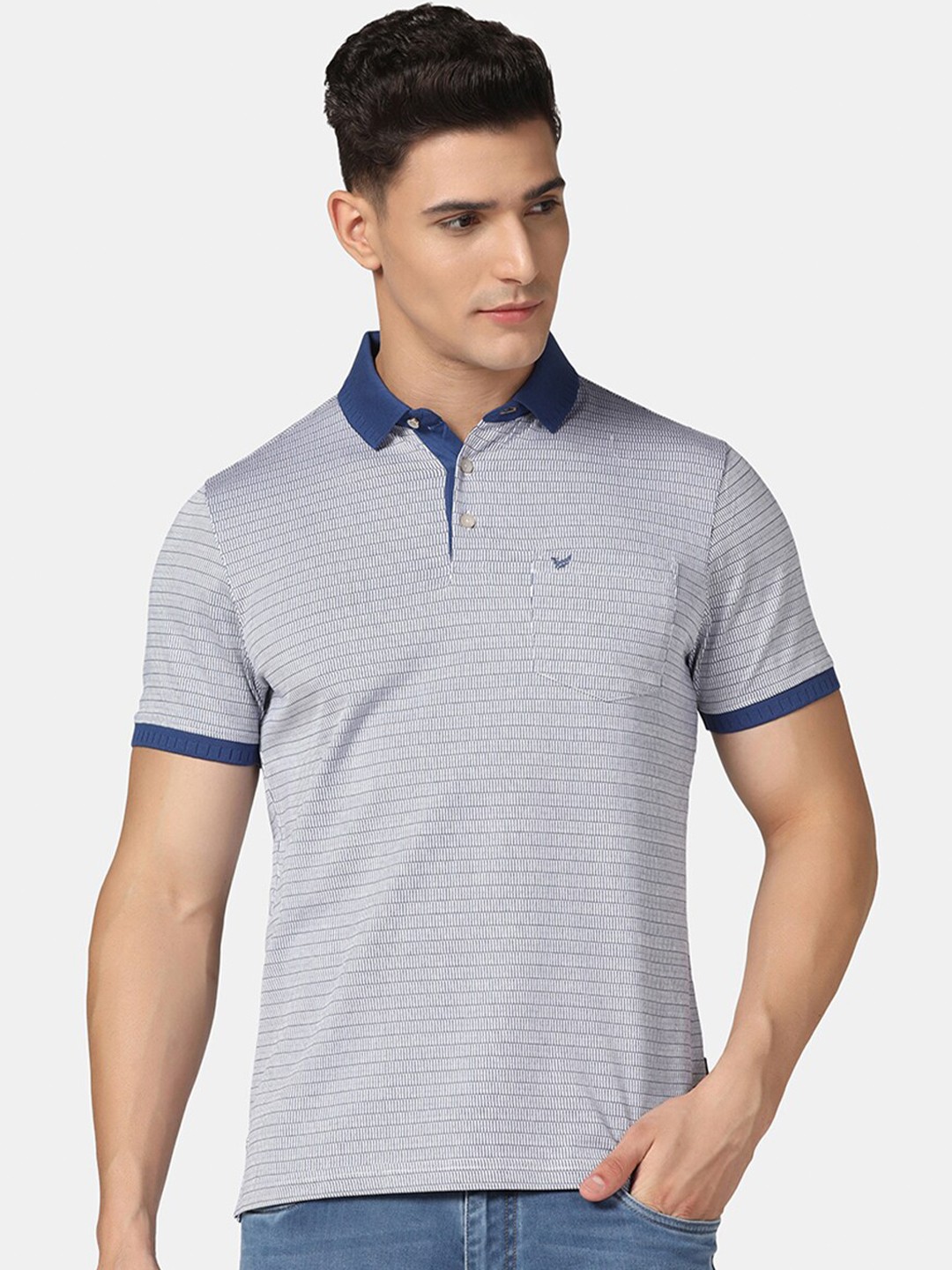 

Blackberrys Geometric Printed Polo Collar Slim Fit Pure Cotton T-shirt, Blue