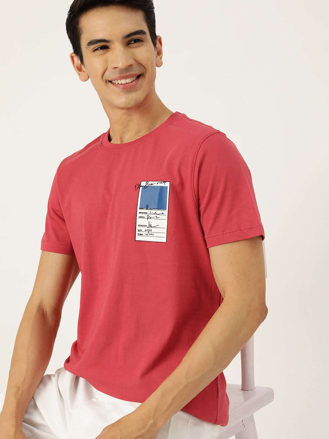 

Mast & Harbour Printed Pure Cotton T-shirt, Coral