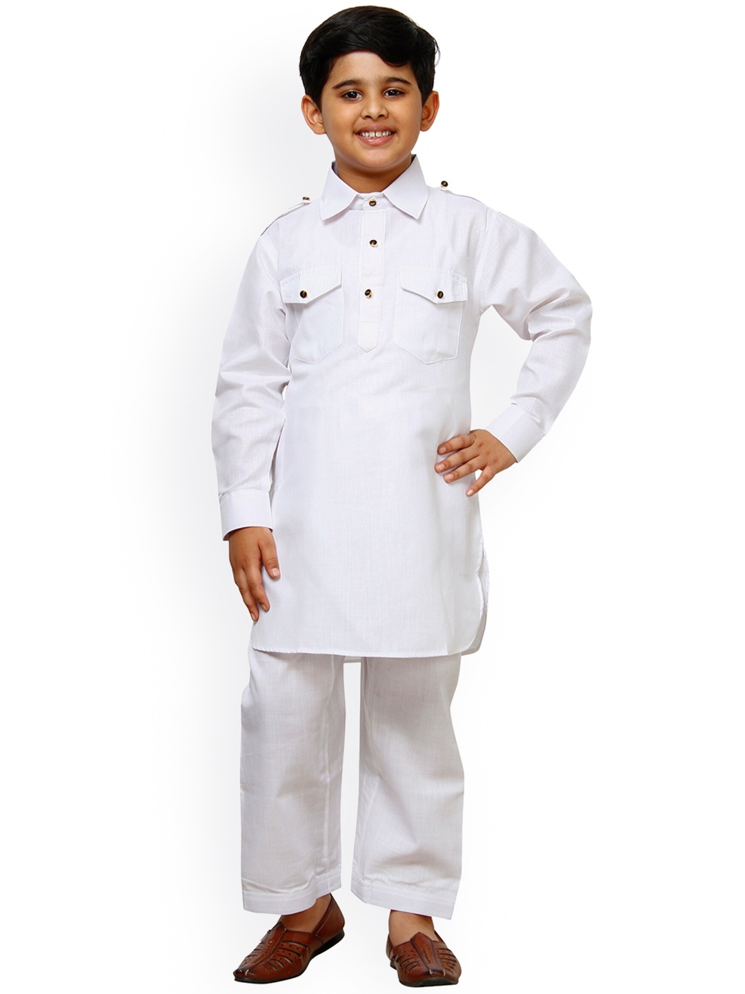 

Pro-Ethic STYLE DEVELOPER Boys Shirt Collar Pathani Kurta With Pyjamas, White