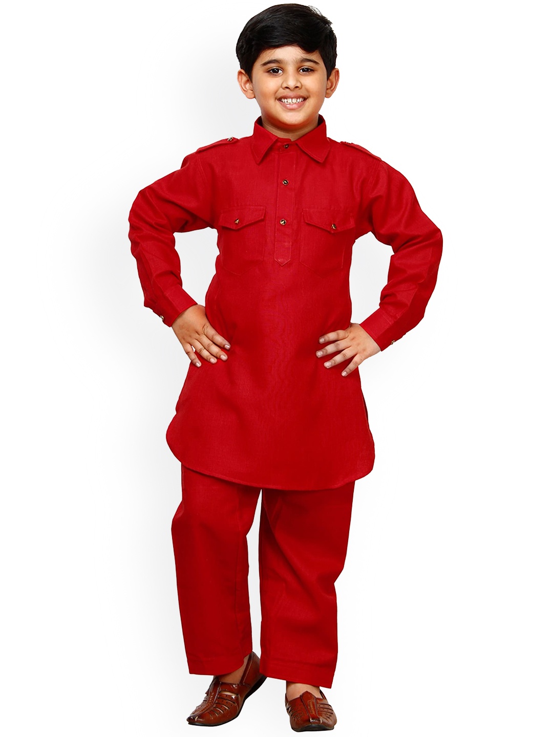 

Pro-Ethic STYLE DEVELOPER Boys Shirt Collar Pathani Kurta With Pyjamas, Red