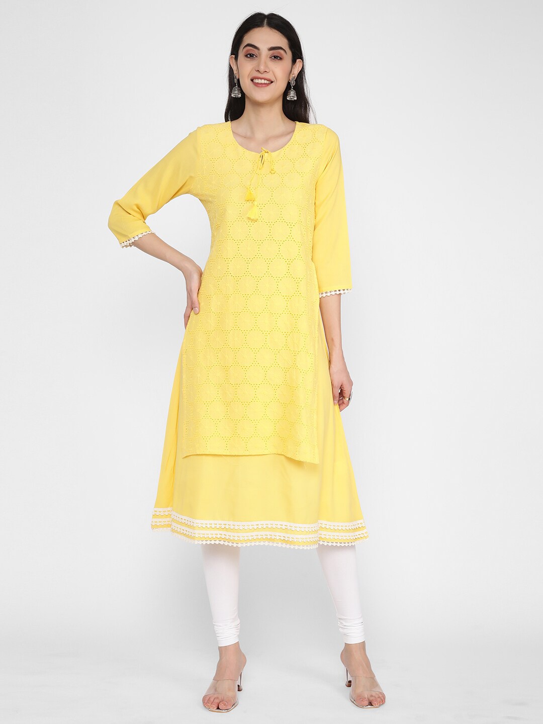 

R&B Ethnic Motifs Printed A-Line Dress, Yellow