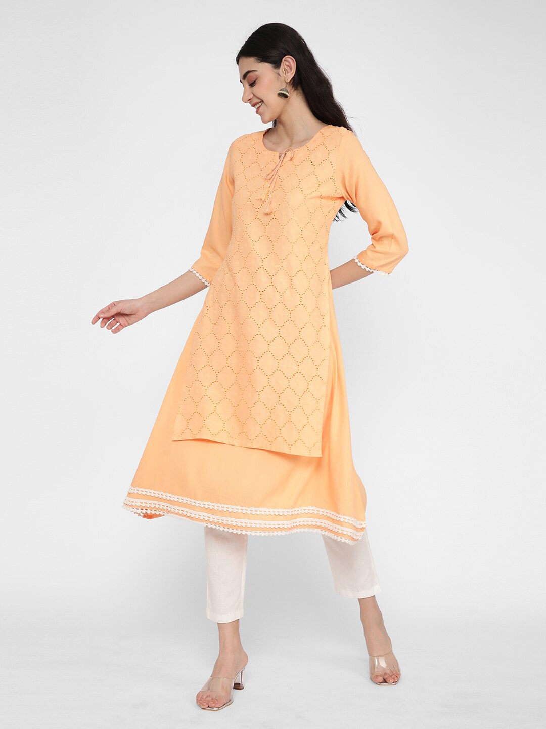 

R&B Ethnic Motifs Printed A-Line Dress, Orange