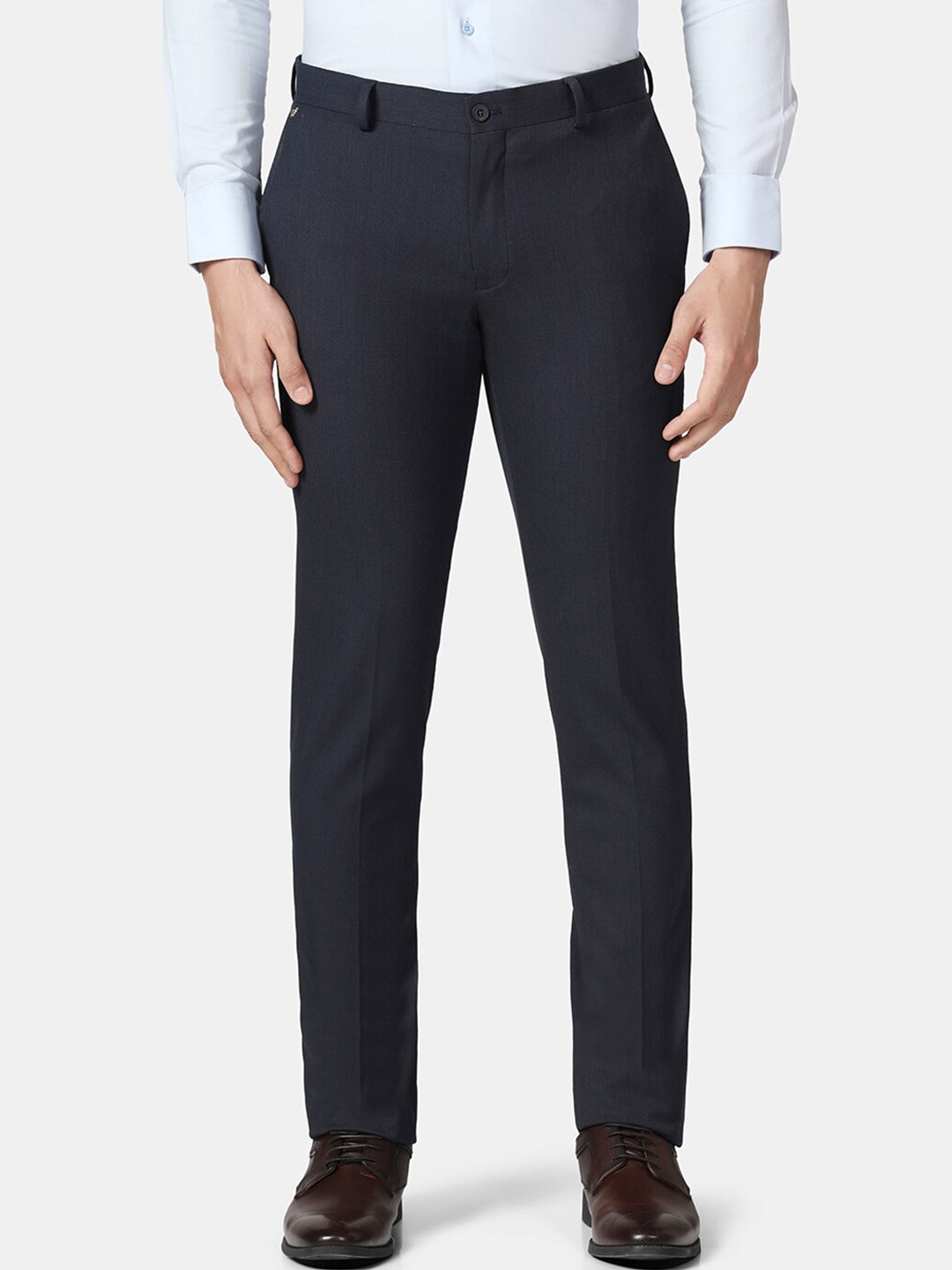 

Blackberrys Men Mid-Rise Slim Fit Formal Trousers, Navy blue