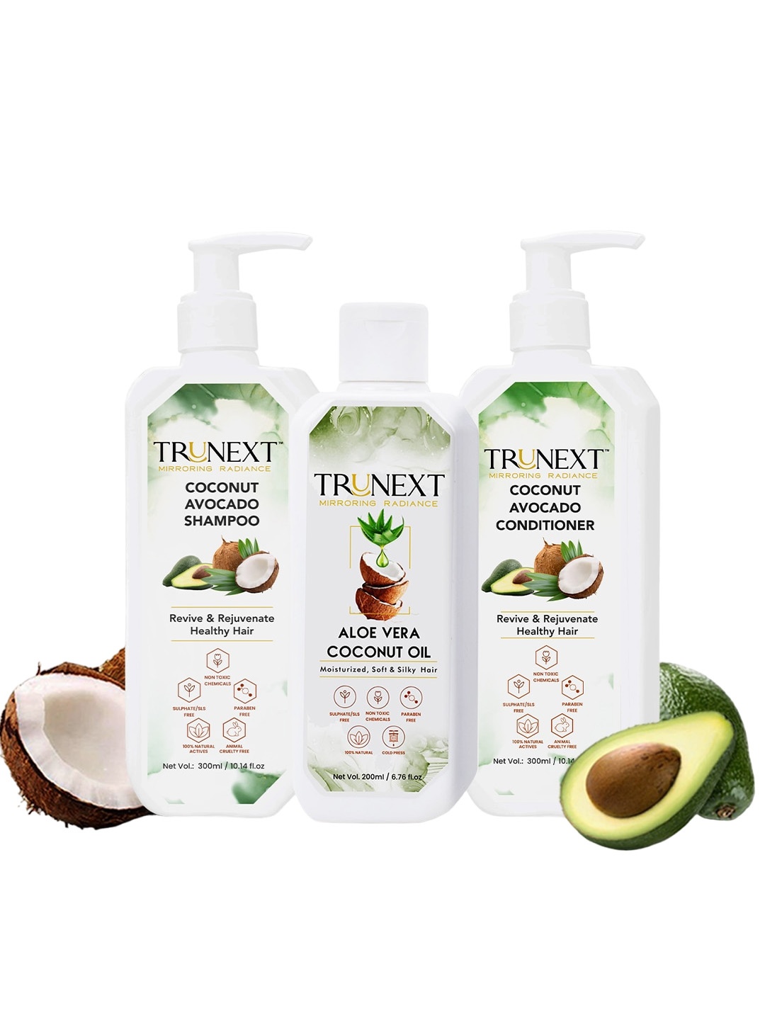 

TRUNEXT Set Of 3 Coconut Hair Care Kit, Transparent