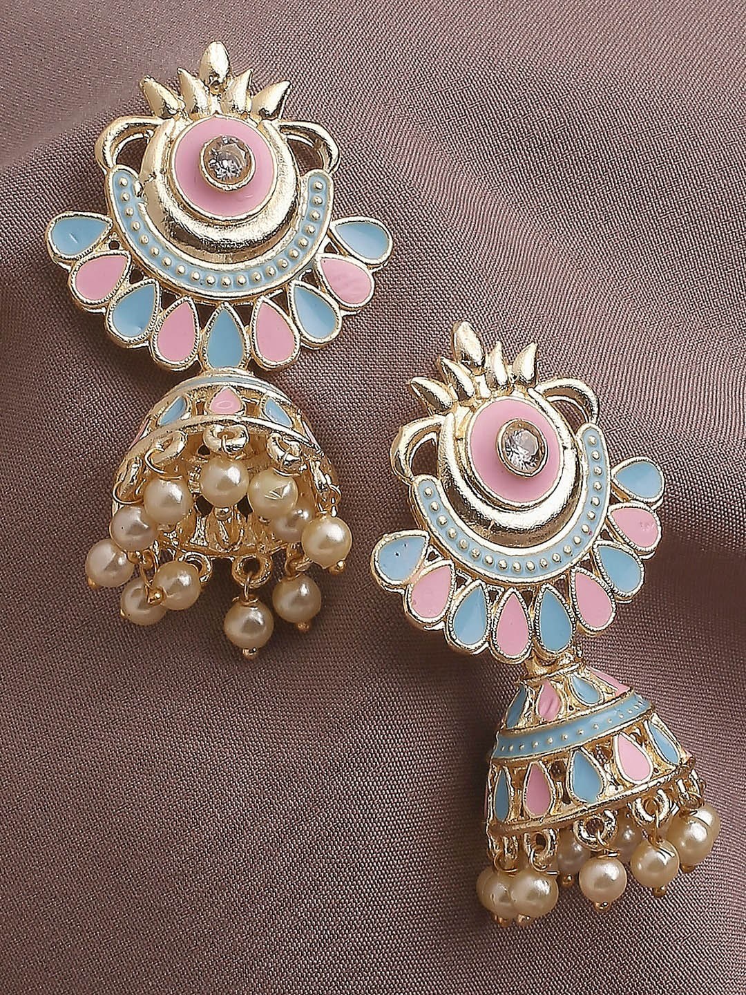 

OOMPH Dome Shaped Meenakari Jhumkas Earrings, Gold