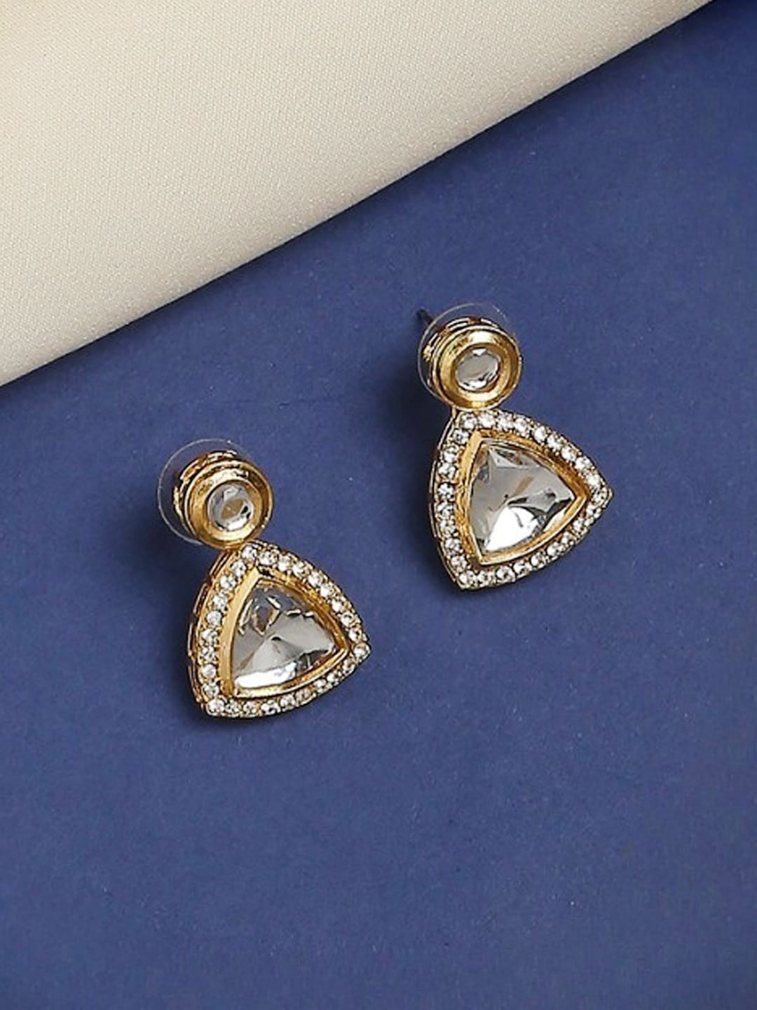 

OOMPH Triangular Shaped Kundan Ethnic Drop Earrings, Gold