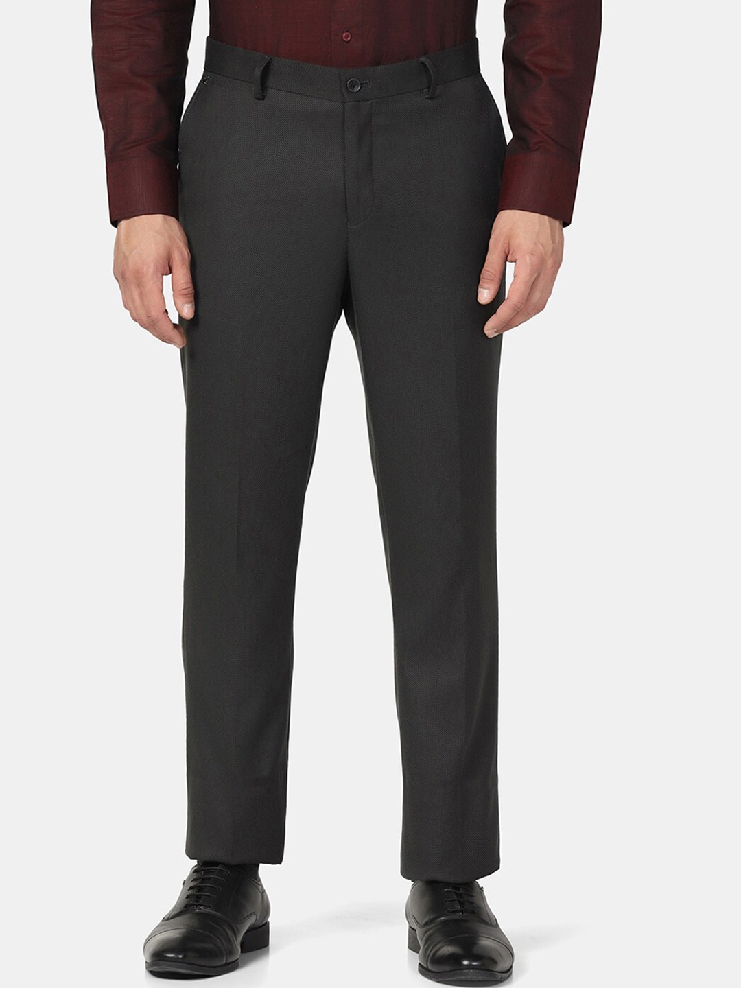 

Blackberrys Men Mid Raise Carrot Fit Formal Trousers, Charcoal
