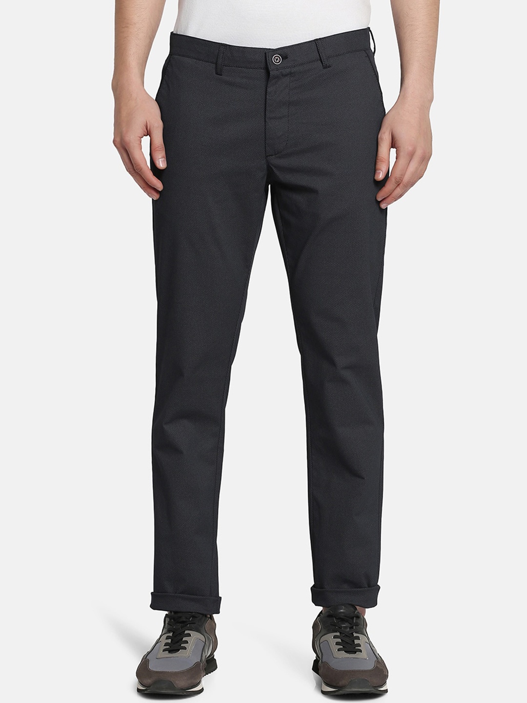 

Blackberrys Men Mid Raise B-91 Slim Fit Casual Trousers, Black