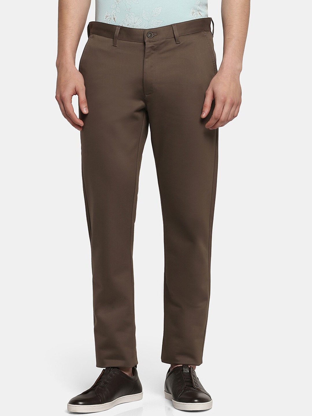 

Blackberrys Men Slim Fit Cotton Formal Trousers, Brown