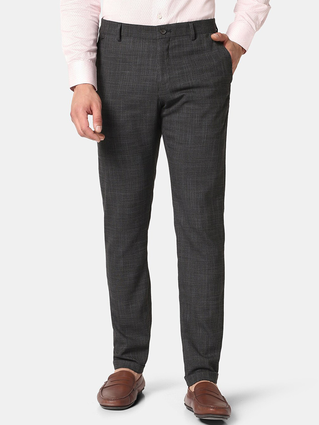 

Blackberrys Men Checked Phoenix Fit Skinny Fit Low-Rise Trousers, Charcoal