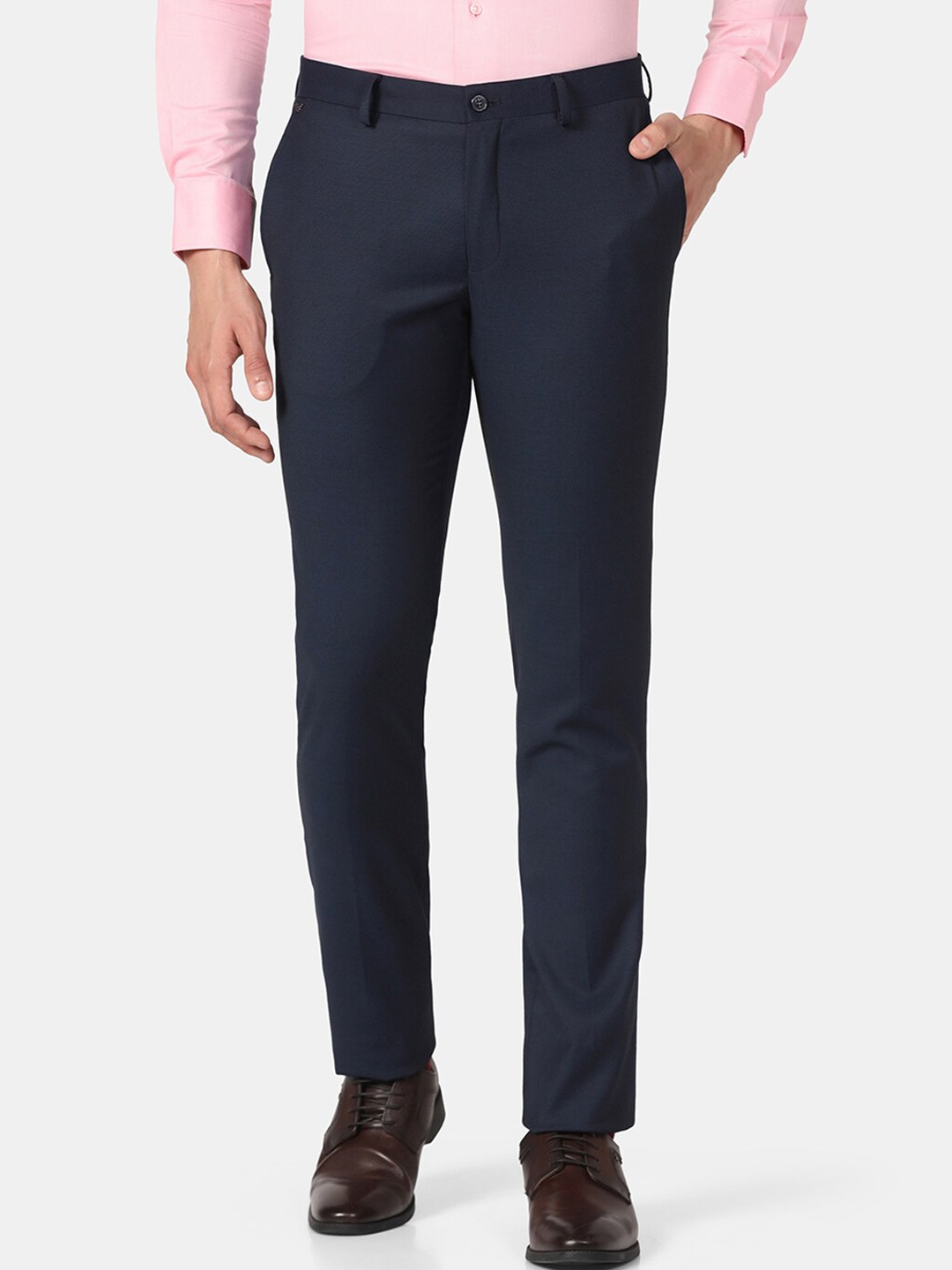 

Blackberrys Men Low-Rise B-91 Slim Fit Formal Trousers, Navy blue