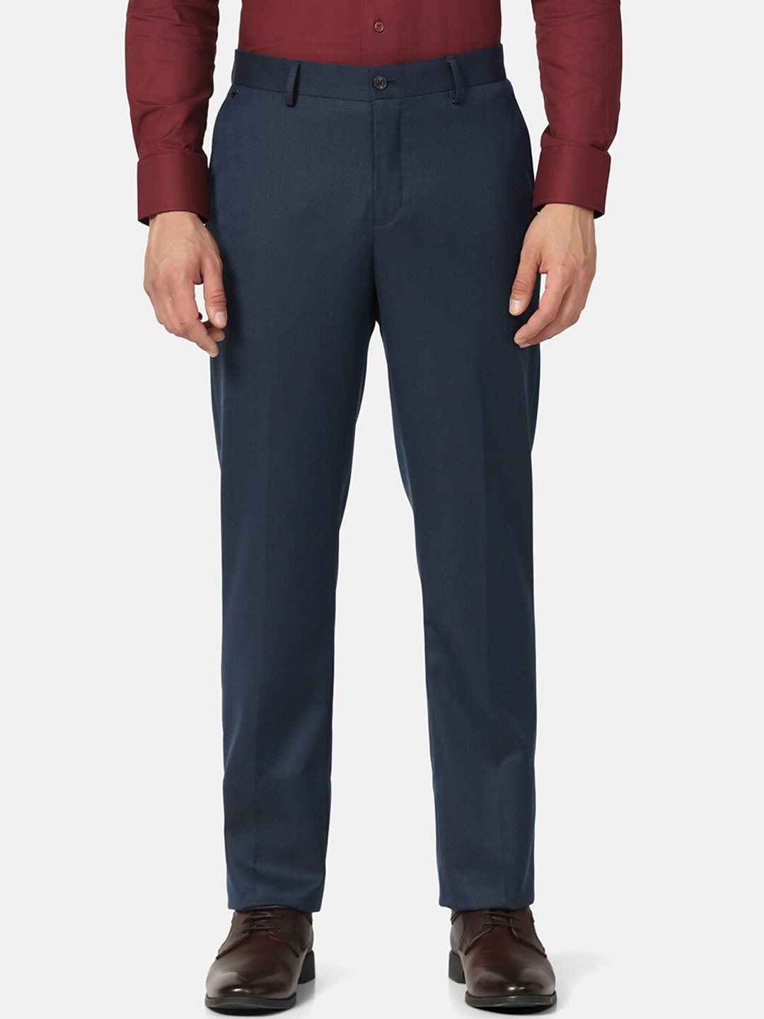 

Blackberrys Men Mid Rise Carrot Formal Trousers, Navy blue