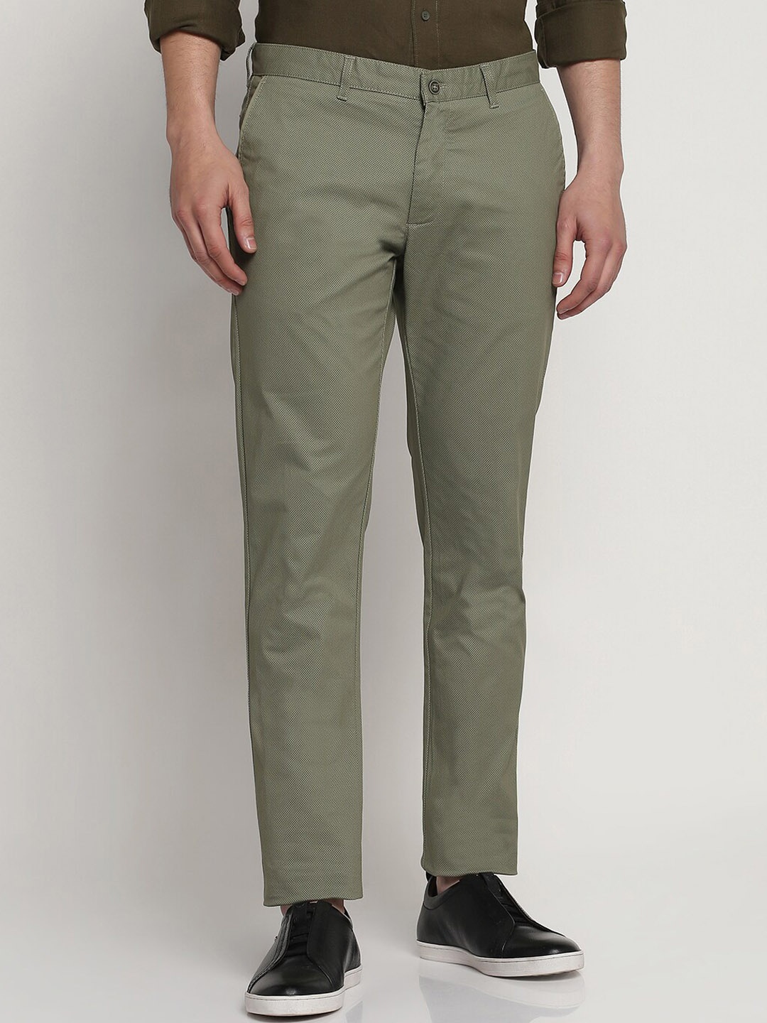 

Blackberrys Men Wrinkle Free B-95 Slim Fit Regular Casual Trousers, Olive