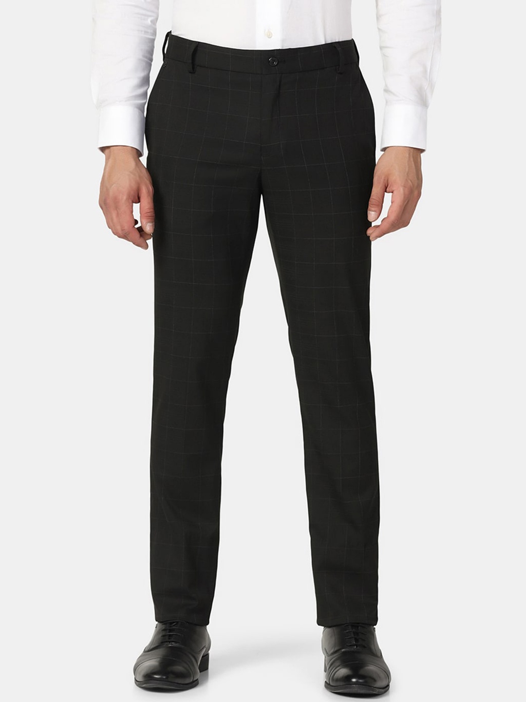 

Blackberrys Men Checked Low-Rise B-91 Slim Fit Formal Trousers, Black