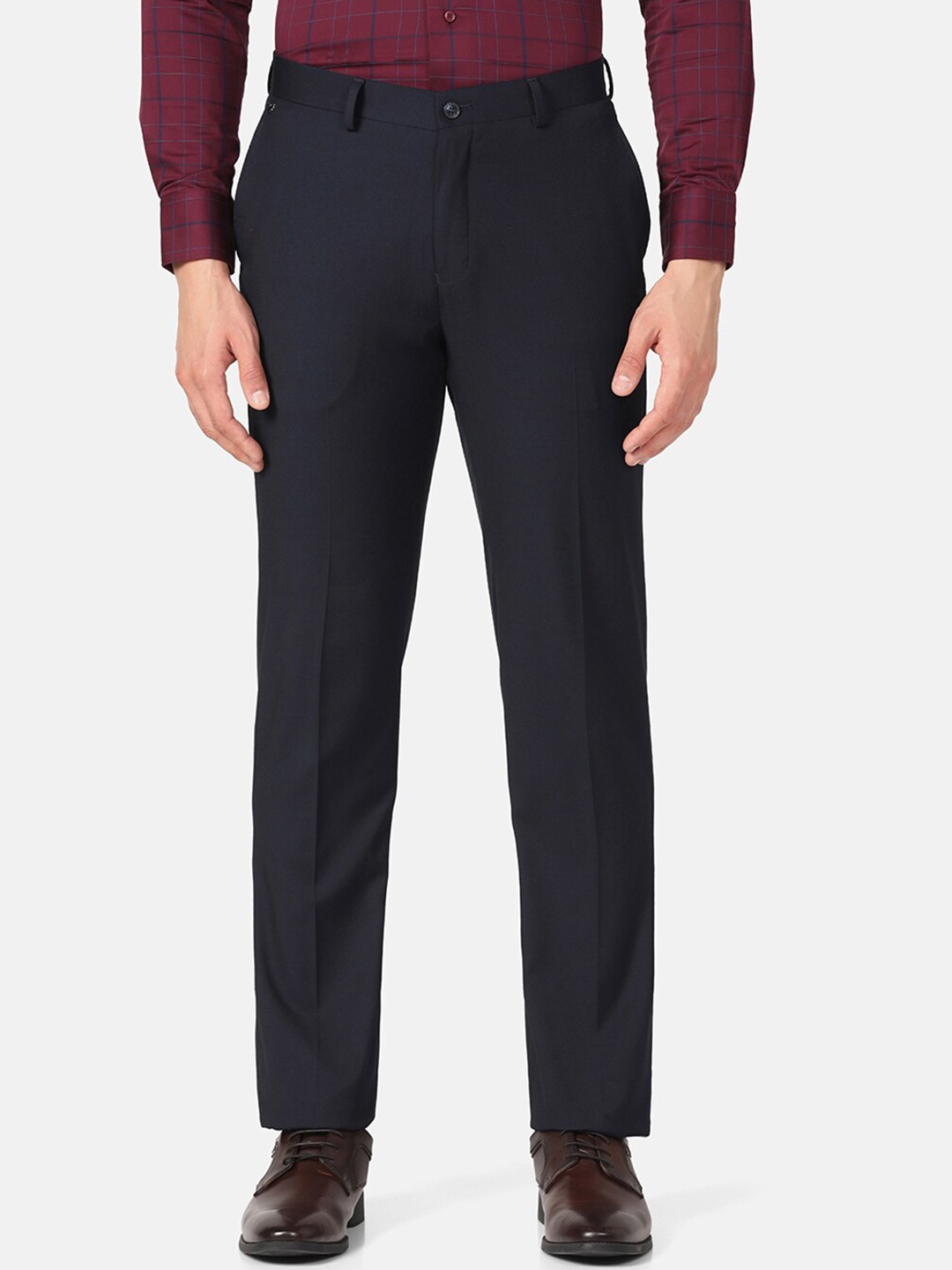 

Blackberrys Men Mid Raise Carrot Fit Formal Trousers, Navy blue